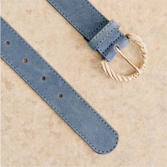 Sezane Thelma Belt Round Buckle Rare Suede Leather Denim Blue Gold 75 cm main image 9